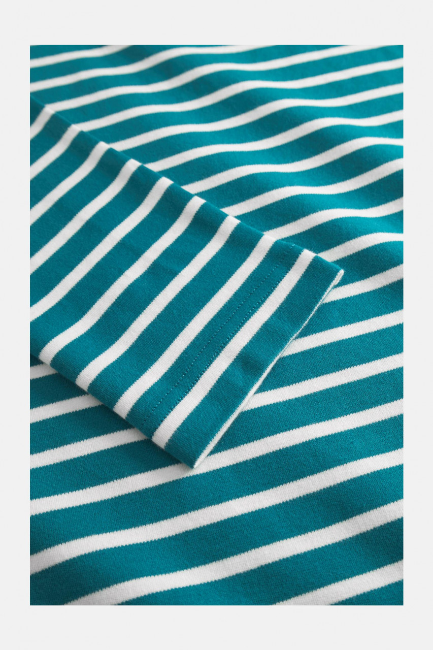 Hanseheld Streifenshirt Herren Petrol-Natur Langarm Blau Grün GOTS Organic